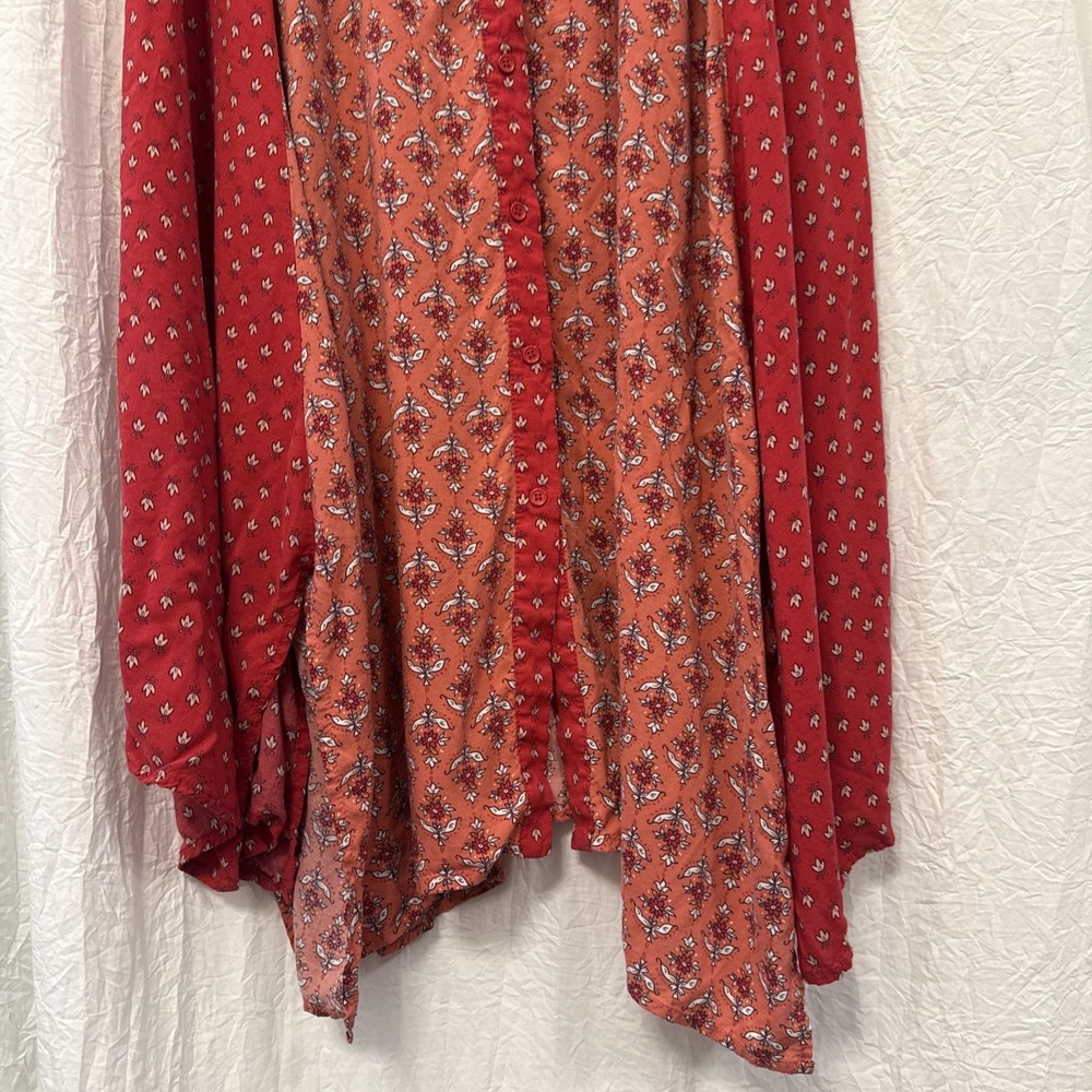 Sharagano Mixed Print Ditsy Floral Button Down Dress Size 16 Boho Asymmetrical - Picture 11 of 12